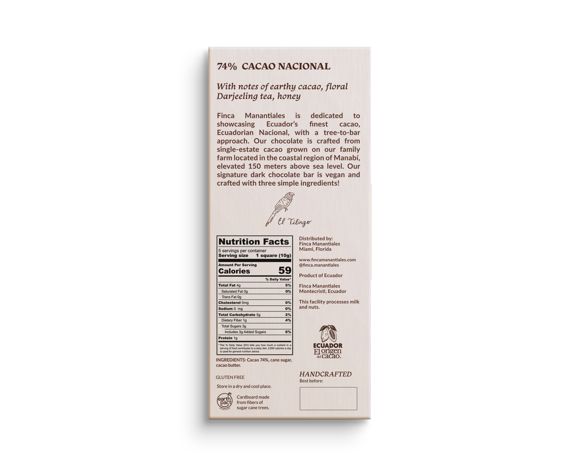 74% Dark Chocolate Bar (50g)