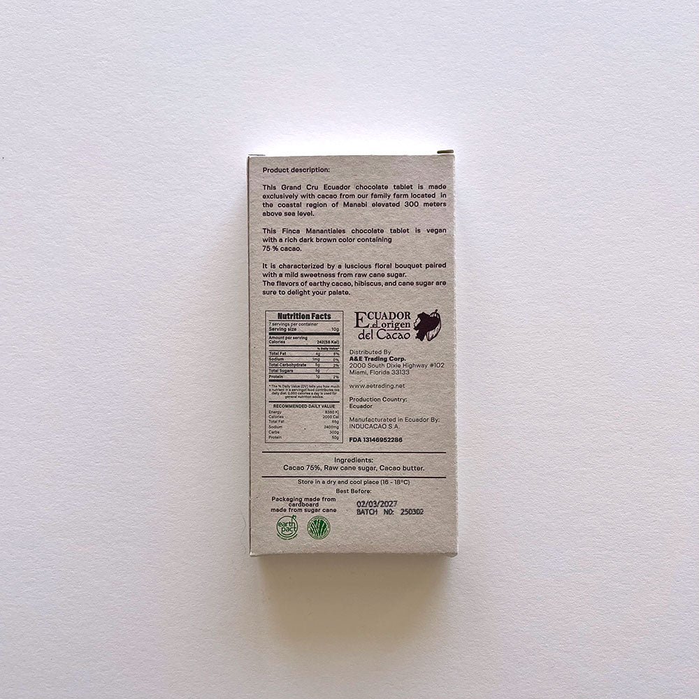 75% Dark Chocolate with Panela Bar (75g)