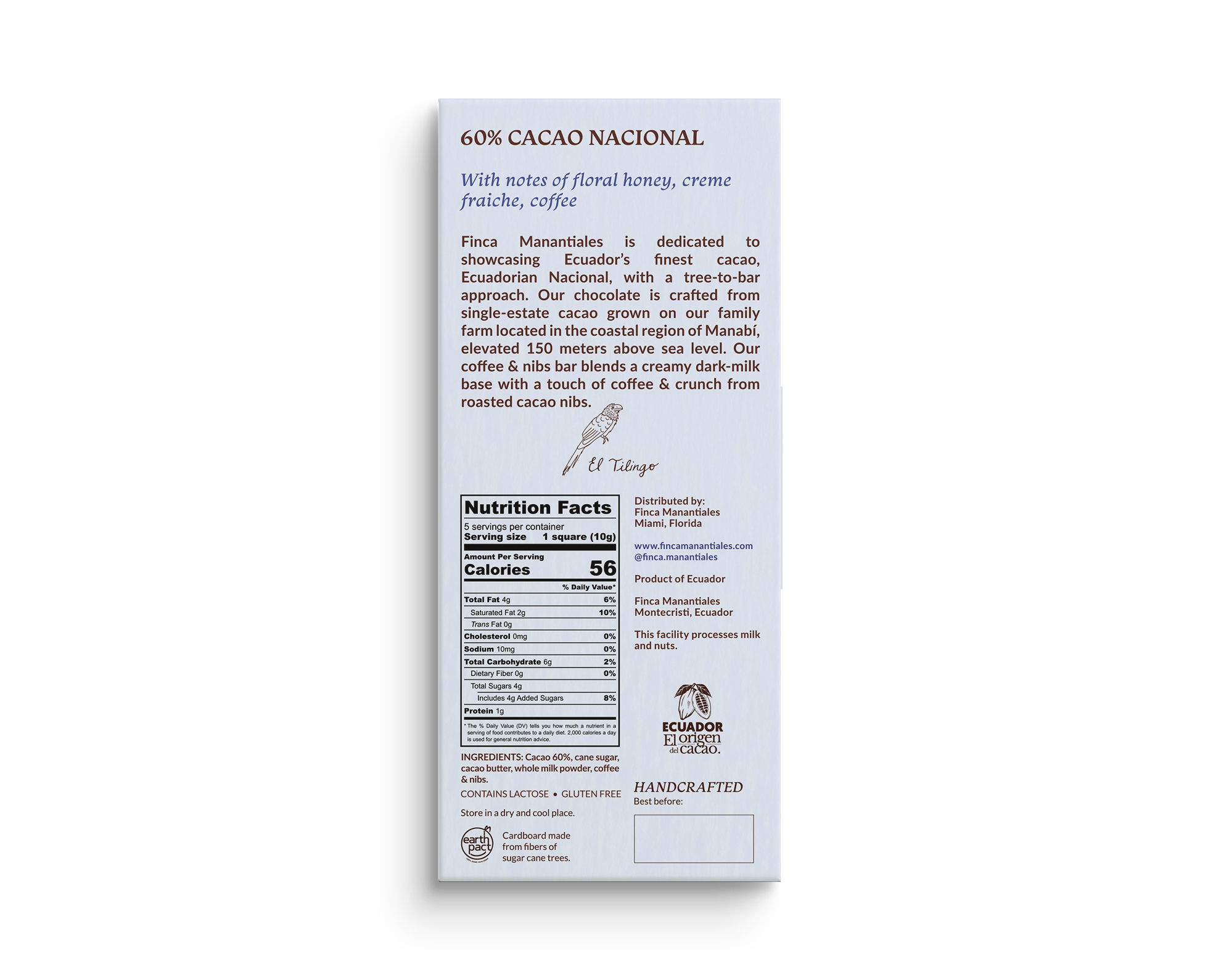 60% Dark Milk Chocolate Coffee & Nibs Bar (50g)