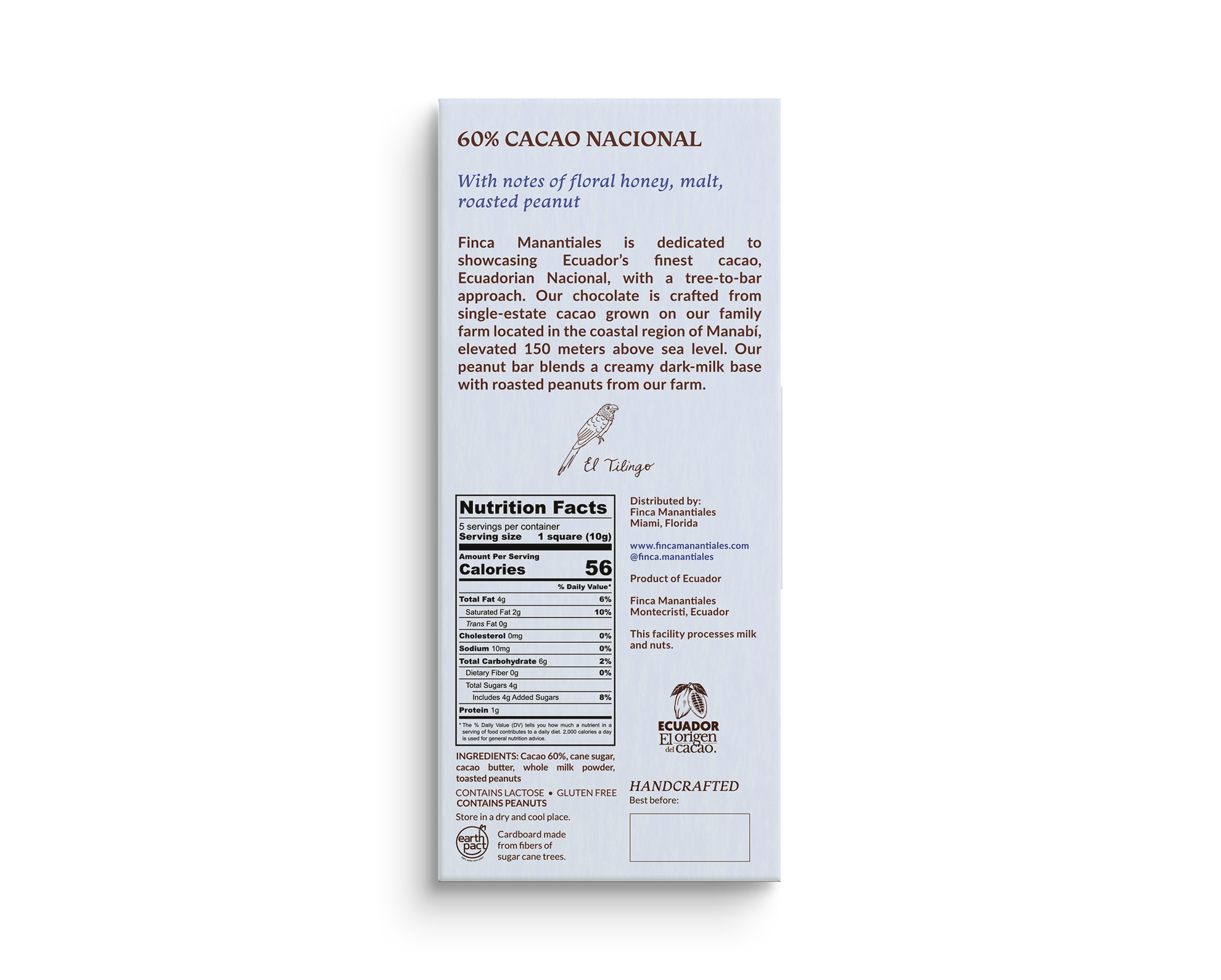 60% Dark Milk Chocolate - Peanuts Bar (50g)