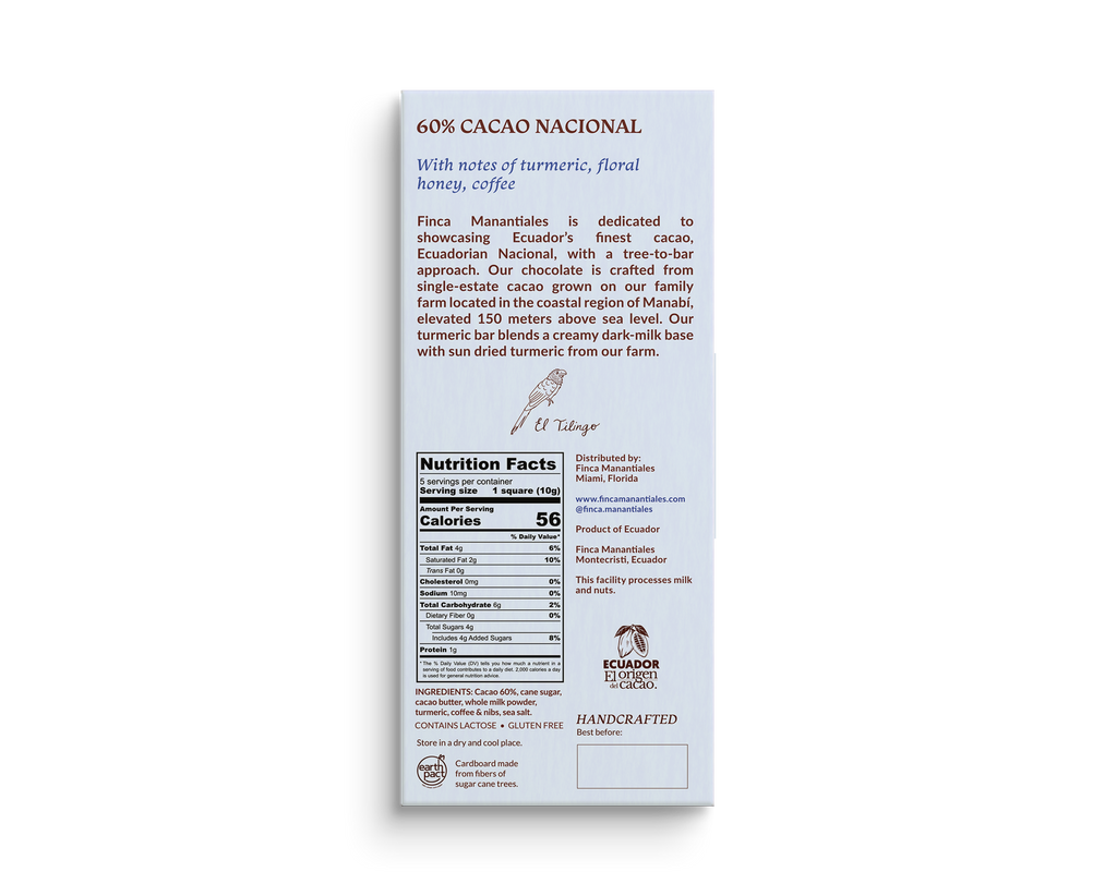 60% Dark Milk Chocolate - Turmeric with Coffee & Nibs Bar (50g)