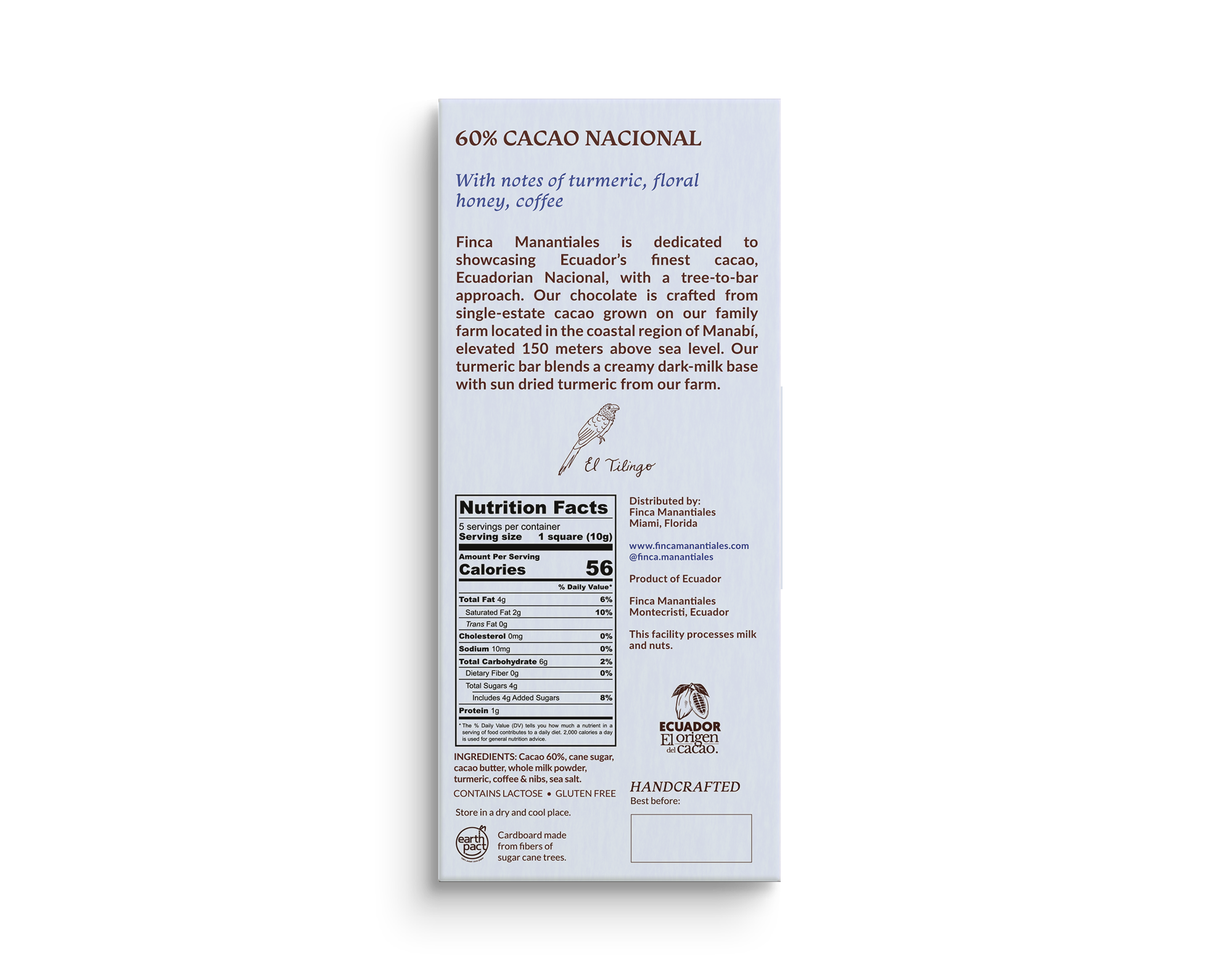 60% Dark Milk Chocolate - Turmeric with Coffee & Nibs Bar (50g)